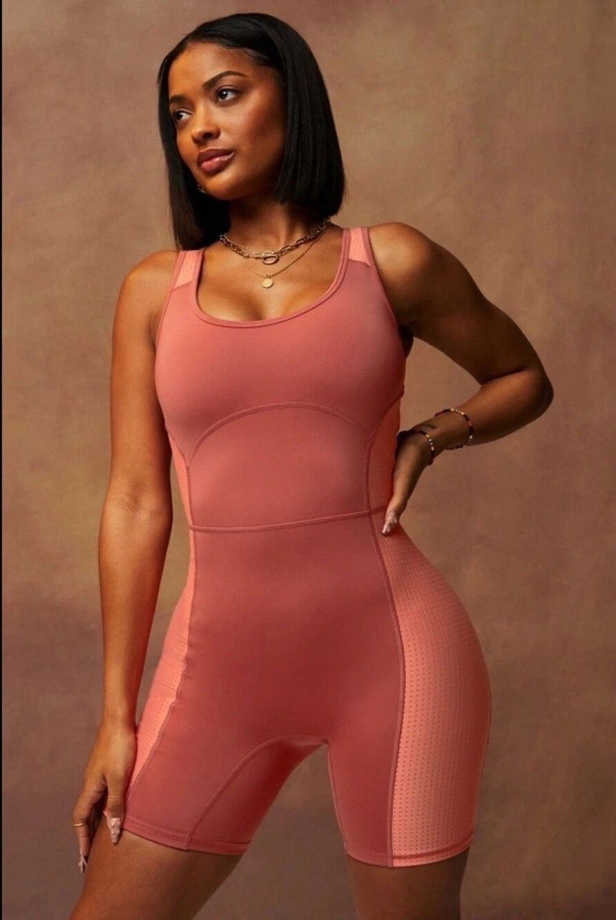 Fabletics Motion365+ Open Back 7" Onesie Women's Small Terracotta NWT